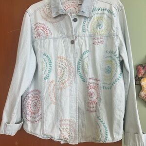 White Stag Light Wash Denim Jacket with Multicolor Embroidery
